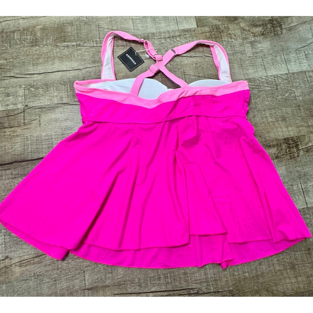 Aidonger Hot Pink Tankini Swim Top Adjustable Straps Plus Size 2XL NEW - Picture 7 of 9